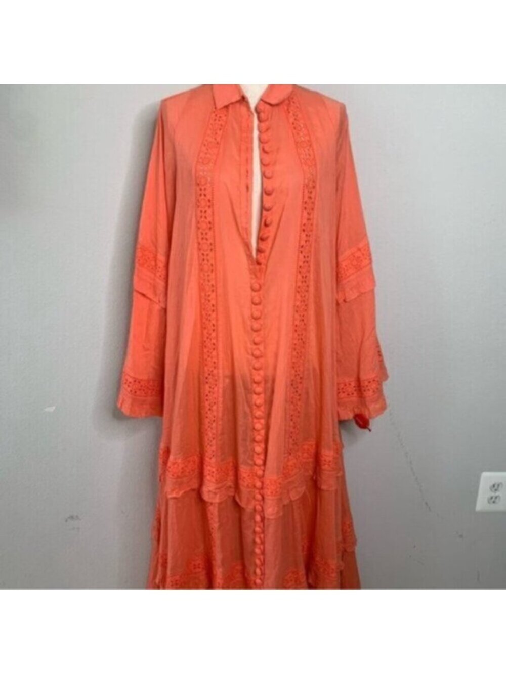 NWT Joslin Coral Oversized Bohemian Bell Sleeve Tiered Ruffle Maxi Dress - Picture 10 of 13